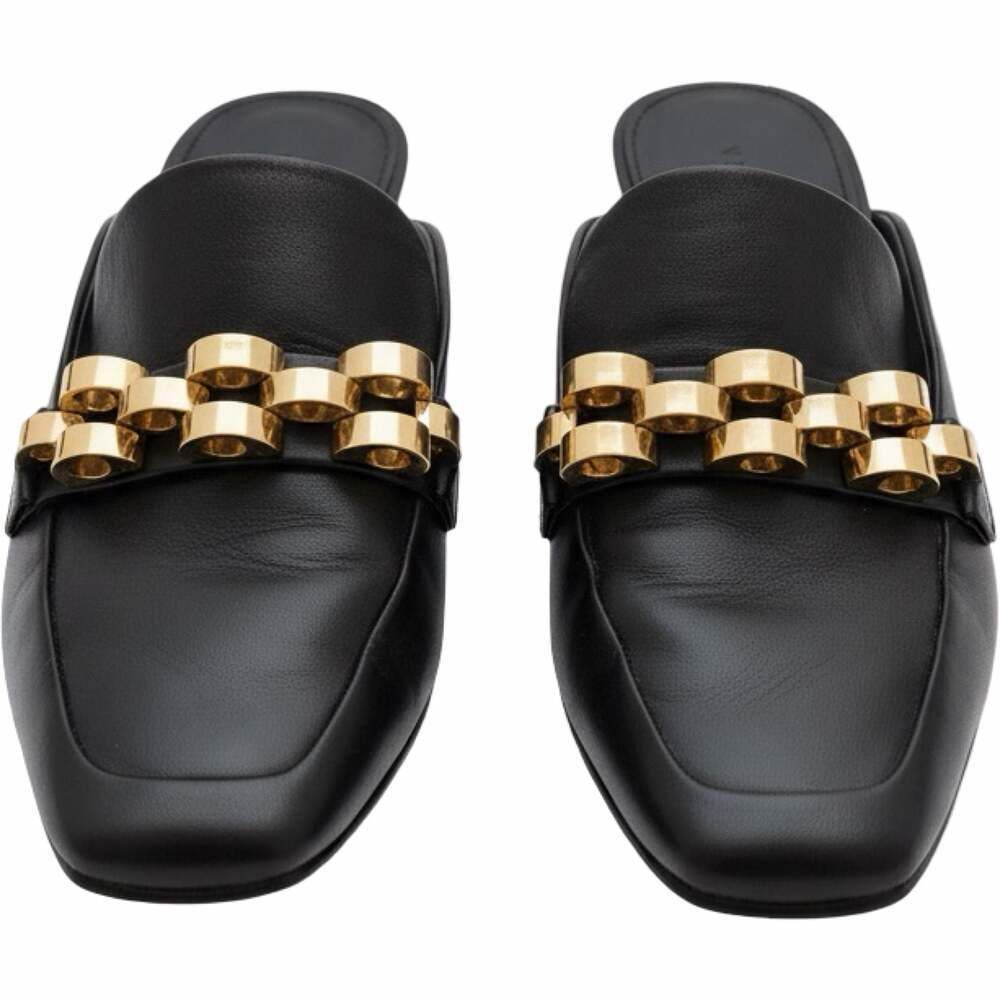 Veronica Beard Bera Black Leather Chain-Link Mule Loafers 5.5 - Picture 3 of 5